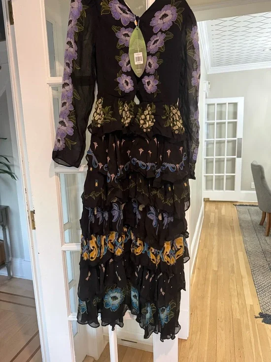 Farm Rio Black Winter Garden Ruffle Maxi Dress - Picture 9 of 11